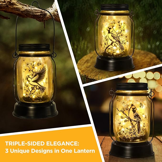 kyoryuger Cardinal Gifts for Women/Men Cardinal Solar Lanterns Mom Grandma Birthday Present Lantern Memorial Lights Solar Garden Decoration Outside for Yard, Patio,Backyard,Porch Torches - Bloomnest