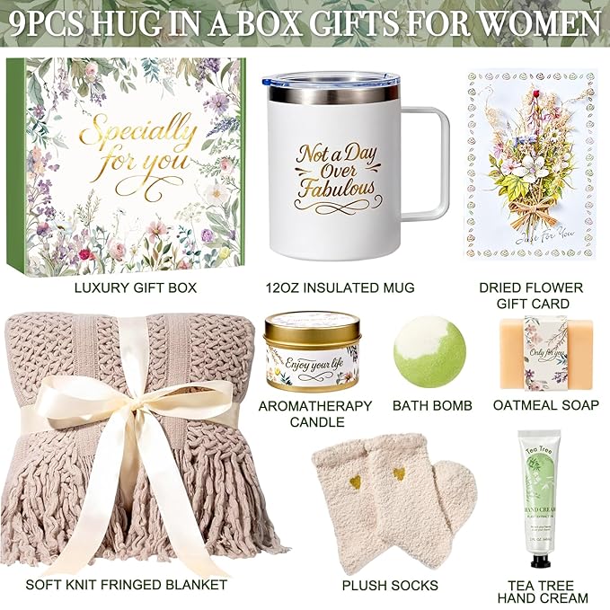 Valentines Day Gifts for Her Mom Wife, Birthday Gifts for Women Spa Care Package, Get Well Soon Gift Baskets Thinking of You Sympathy Gift Box for Friend, Sister, Wife (Khaki) - Bloomnest
