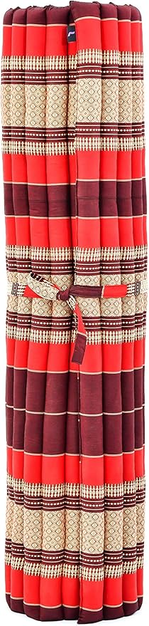Leewadee - Foldable Floor Mattress - Japanese Roll Up Futon -Trifold Tatami Mat- Guest Floor Bed - Camping Mattress - Thai Massage Mat, Kapok Filled, 75 x 57 inches, Red - Bloomnest