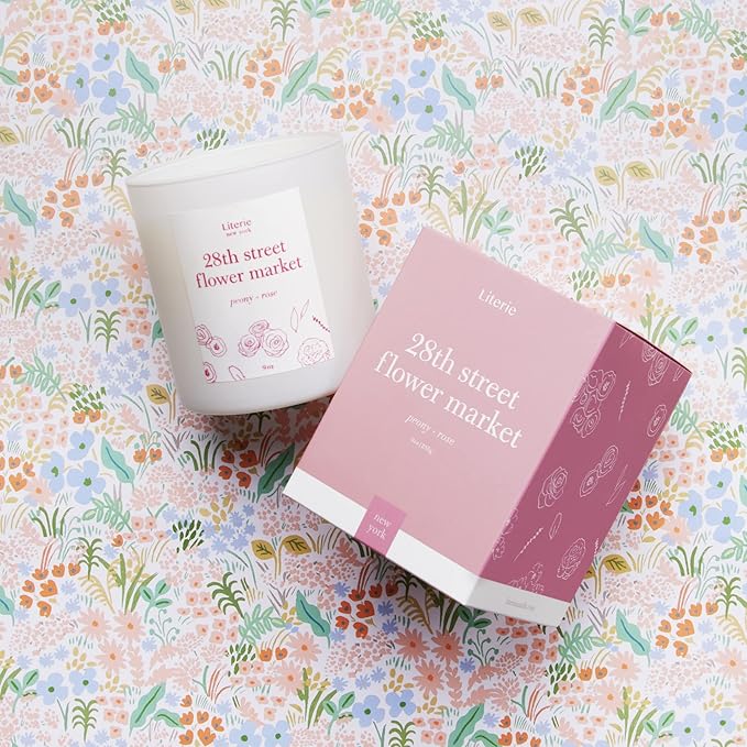 Literie NYC Inspired Scented Candle: 28th Street Flower Market - Peony & Rose Scent, 9oz, 50 Hour Burn, Vegan Soy & Coconut Blend Candle for Home Decor, Gift for Women & Men - Bloomnest