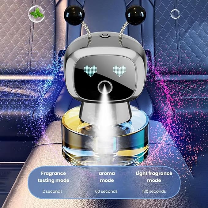Robot Intelligent Aromatherapy Machine, Smart Cute Robot Car Air Freshener - Fine Spray/Fillable/Four-Gear Adjustment/Vibration Sensing/On-Off/Large Capacity Long-Lasting Fragrance/Gray-V2(Osmanthus) - Bloomnest