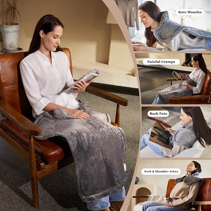 Heating Pad for Neck Shoulder and Back, Valentines Day Gifts for Her Him, Birthday Gift for Women Men Mom, Deeper Pain Relief,Large Weighted Heat Pad, ETL Certified, Gray - Bloomnest