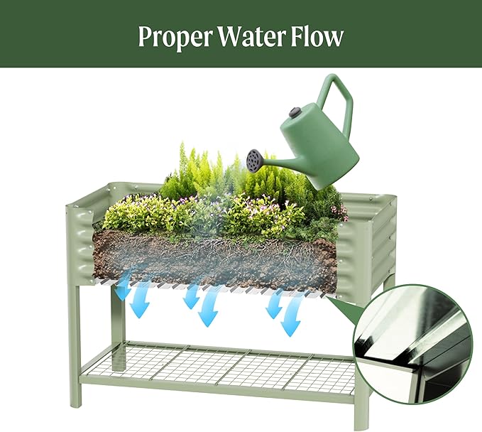 Elevated Raised Garden Bed-V Series, 2' x 8' Garden Beds with Legs & Storage Rack for Patio Porch, 1400 Lbs Weight Capacity, Outdoor Planter Boxes for Gardening Herbs Vegetables Flowers, Pearl White - Bloomnest