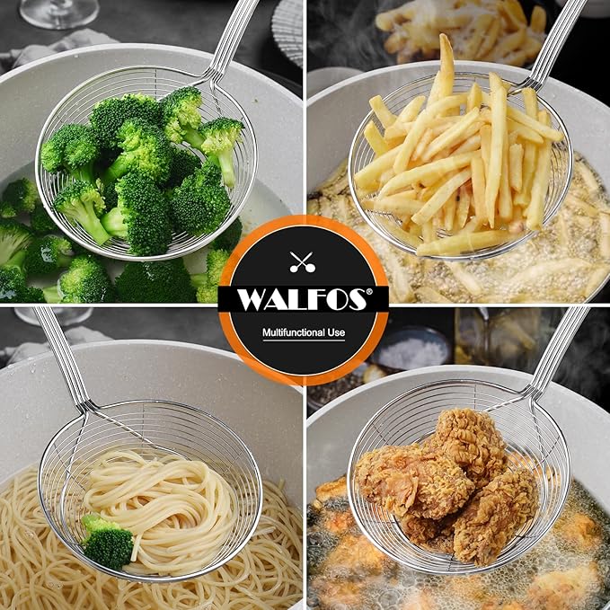 Walfos Spider Strainer - 5.5 Inch Stainless Steel Fryer Scoop, Kitchen Spider Skimmer Strainer With Handle, For Cooking Deep Fryer, Pasta, Spaghetti, Noodle, Vegetables, Egg - Bloomnest