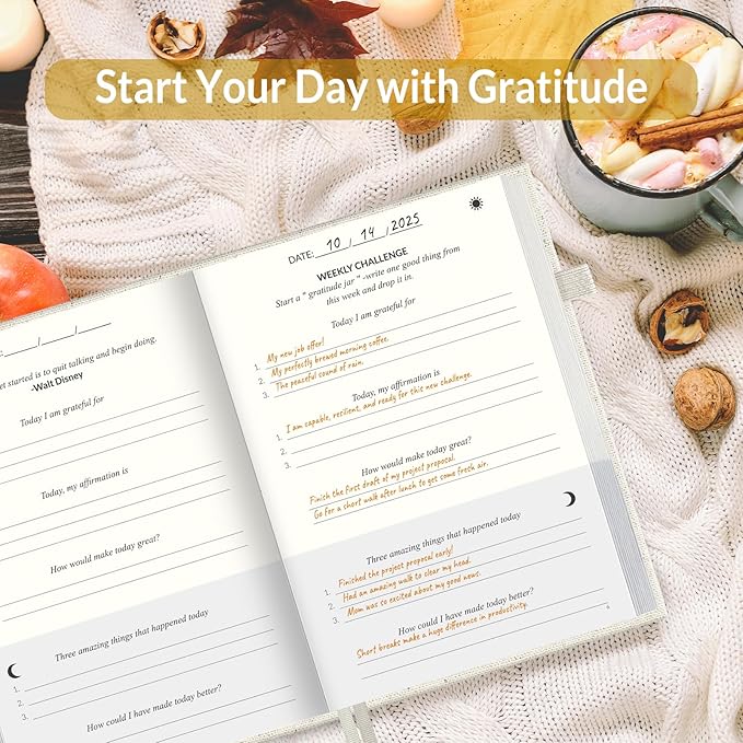 SUNEE Daily Gratitude Journal – 52 Weeks Simple 5 Minute Journal for Daily Reflection, Build Positivity and Mindfulness, Undated Minimalist Planner for Women & Men (Beige)