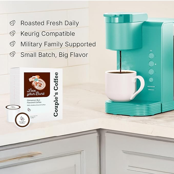 Couple's Coffee K-Cups | Cinnabon Flavored Coffee | Gives Back to Military Families | Love your Buns | Gourmet Ground Coffee with Cinnamon Bun Flavors | Compatible with K-Cups & Single Serve Brewers | 24 Count - Bloomnest