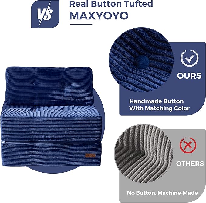 MAXYOYO Folding Sofa Bed, Convertible Chair Bed with High-Density Support Foam, Portable 4 in 1 Fold Out Seating to Floor Lounger, Versatile Floor Sofa Couch for Living Room Bedroom, Navy - Bloomnest