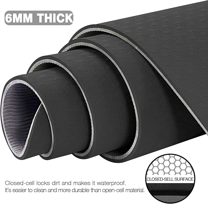 UMINEUX Large Yoga Mat for Men and Women 1/4 & 2/5 Inch Extra Thick TPE Fitness Mat for Home Gym Workout, Non-Slip, Eco Friendly Exercise Mat for Yoga, Pilates, Stretching, Meditation