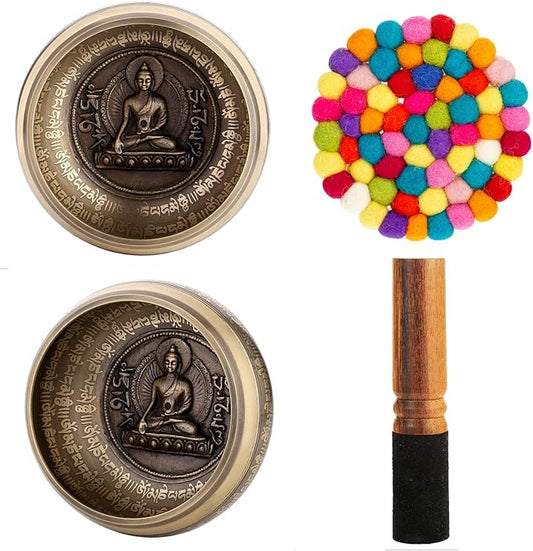 Tibetan Singing Bowl Set - Meditation Sound Bowl Handmade in Nepal for Chakra Healing, Mindfulness, Stress Relief, Buddha Decor ARTPARK