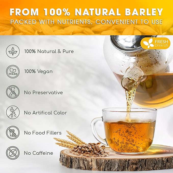 FreshDrinkUS Premium 50 Barley Tea Bags, 100% Natural & Pure. Loose Barley Herbal Tea. Made with Natural Material Tea Bags. No Sugar, No Caffeine, No Gluten, Vegan - Bloomnest