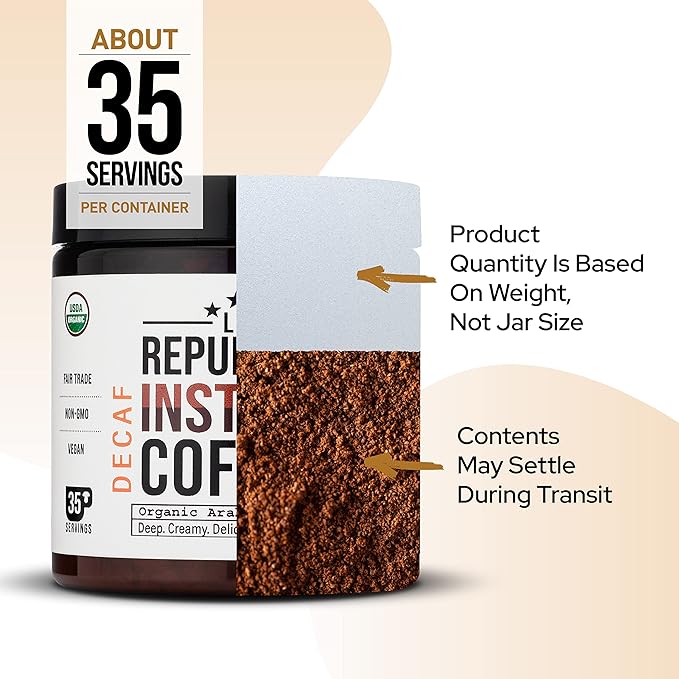 La Republica DECAF Organic Mushroom Coffee (35 Servings) with 7 Superfood Shrooms, Great Tasting Instant Mix Includes Lion's Mane, Reishi, Chaga, Cordyceps, Shiitake, Maitake, and Turkey Tail (Decaffeinated) - Bloomnest