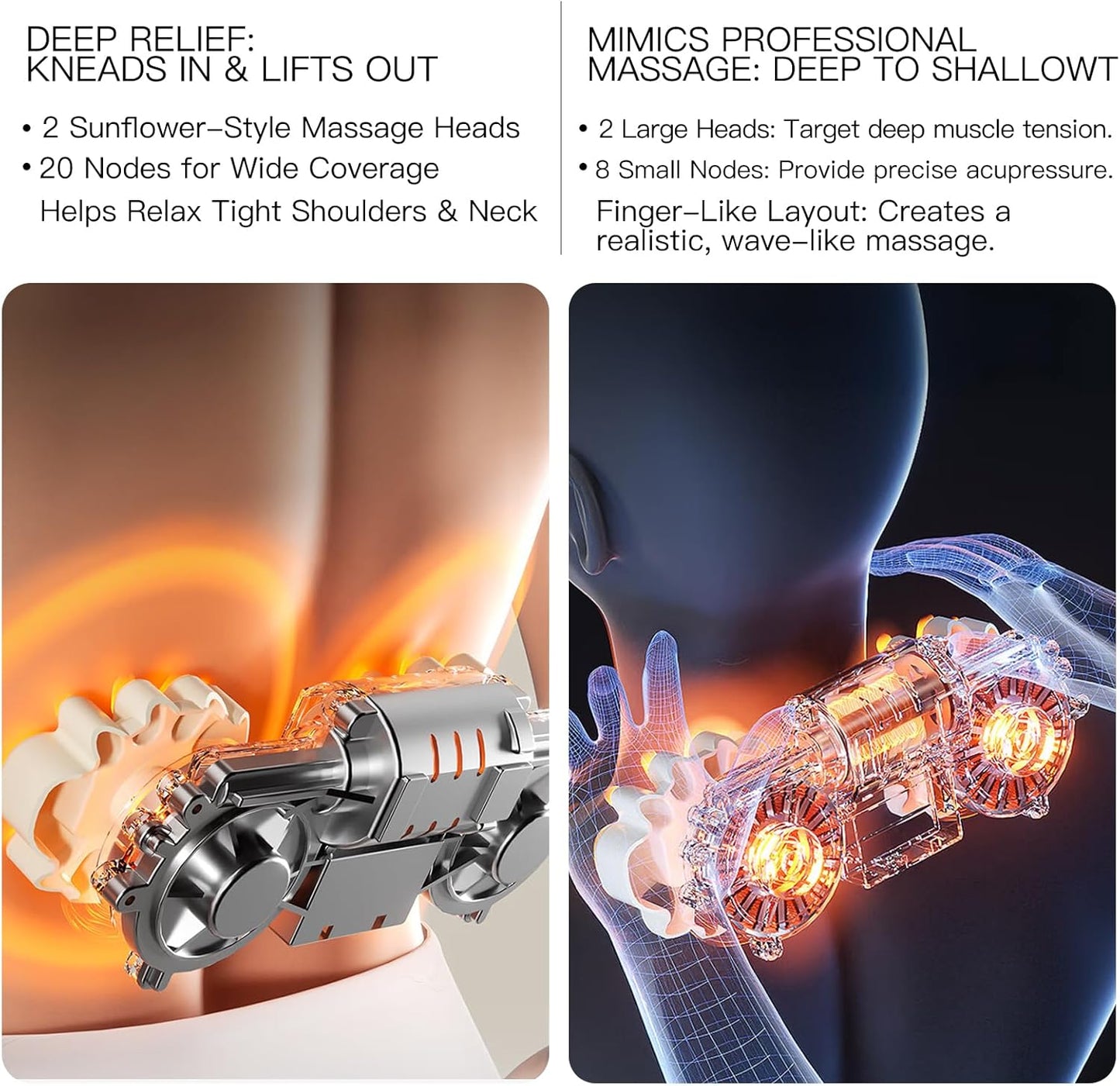 Back Massager with Heat, 3D Kneading Massage Pillow for Neck Back Shoulder Leg, Cordless & Portable for Home Office, Use on Couch or Bed, Ideal Muscle Relaxation Gift,holiday gift,christmas gifts