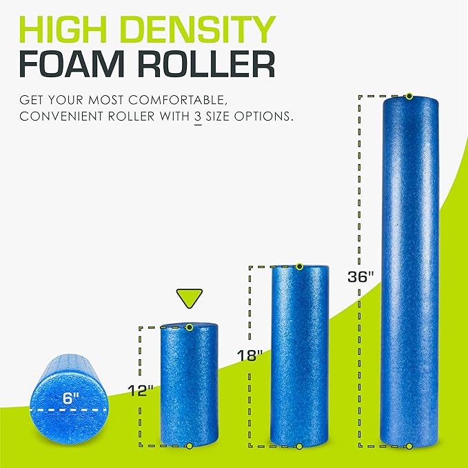 ProsourceFit High Density Foam Rollers 12 - inches Long, Firm Full Body Athletic Massage Tool for Back Stretching, Yoga, Pilates, Post Workout Muscle Recuperation, Black/Blue - Bloomnest