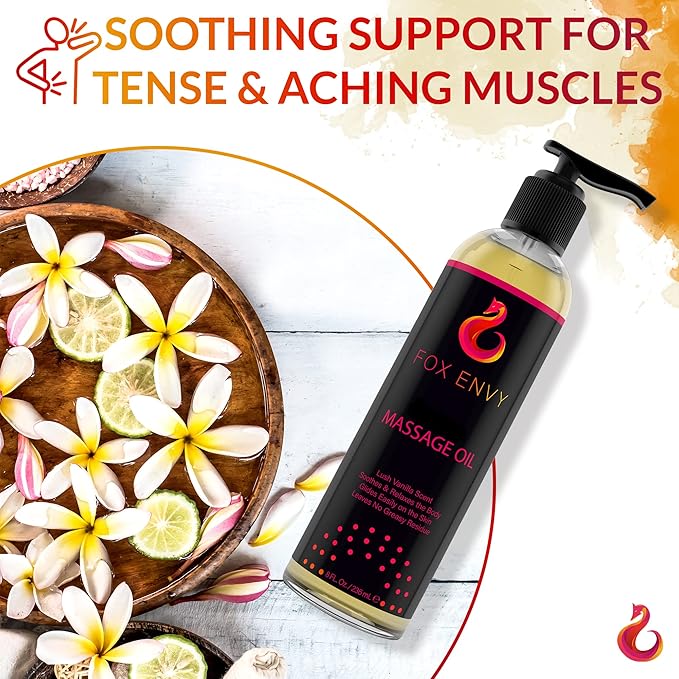 Body Massage Oil: Massage Oil for Massage Therapy, Premium Massaging Oil-Lush Vanilla Scent with Jojoba & Coconut, Therapeutic Oil 1Bottle, 8 fl oz - Bloomnest