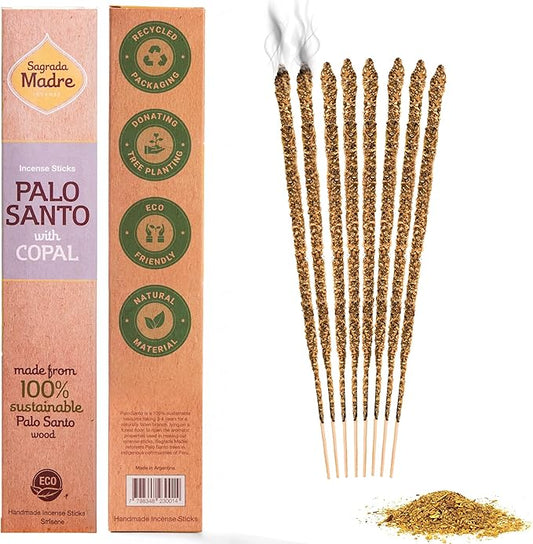 Sagrada Madre 8pcs Wildly Harvested Thick Palo Santo Incense Sticks (Copal), 9” Long - Eco Friendly, Non-Toxic, Aromatic Incense Sticks (1hr Burning Time) to Heal & Calm Your Body and Environment