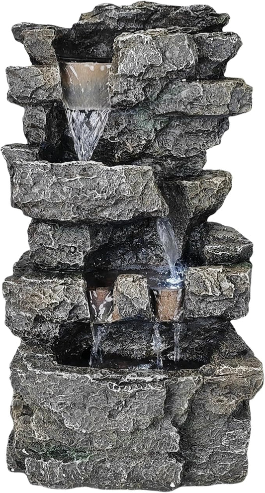 Tabletop Rock Waterfall Fountain with Led Lights - Indoor Decorative Desk Water Fountain, Multi-Tier Design, Quiet and Soothing, 6.29" l x 4.33" w x 11.02" h