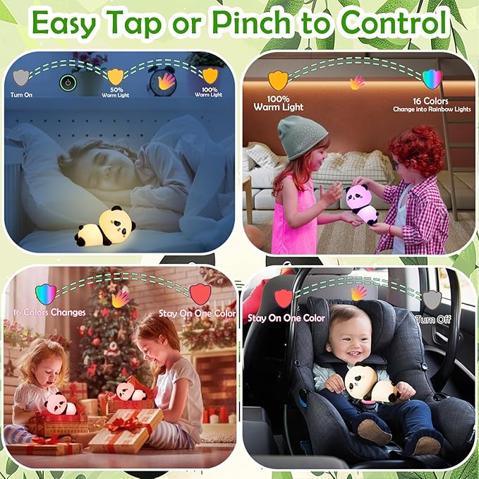 Cute Night Light Panda Night Light for Kids,16 Colors Dimmable Baby Night Lights for Nursery, Silicone Rechargeable Nightlight for Kids Room,Gifts Stuff for Boys Girls Baby,Toddler Decor - Bloomnest