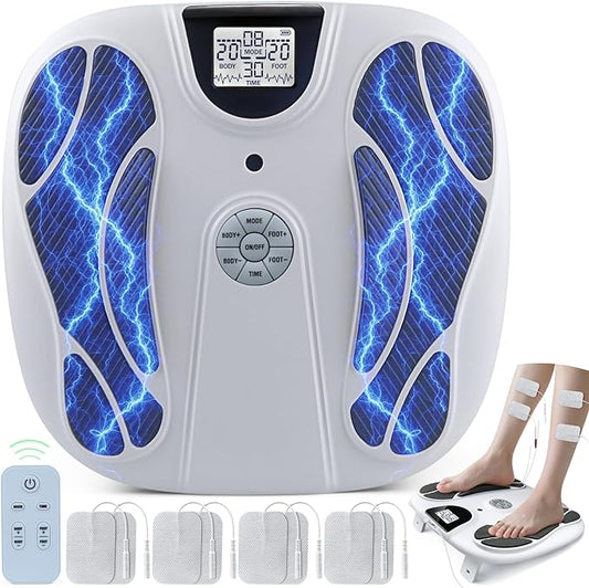 Foot Massager for Neuropathy, Rechargeable FSA EMS Foot Circulation Stimulator with 8 TENS Muscle Stimulation for Relieving Plantar Fasciitis, Swelling and Pain White - Bloomnest