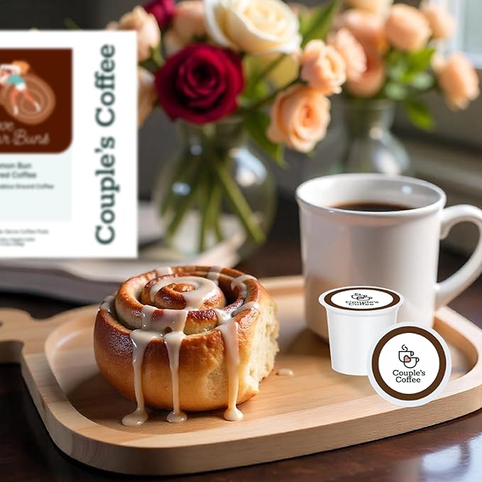 Couple's Coffee K-Cups | Cinnabon Flavored Coffee | Gives Back to Military Families | Love your Buns | Gourmet Ground Coffee with Cinnamon Bun Flavors | Compatible with K-Cups & Single Serve Brewers | 24 Count - Bloomnest