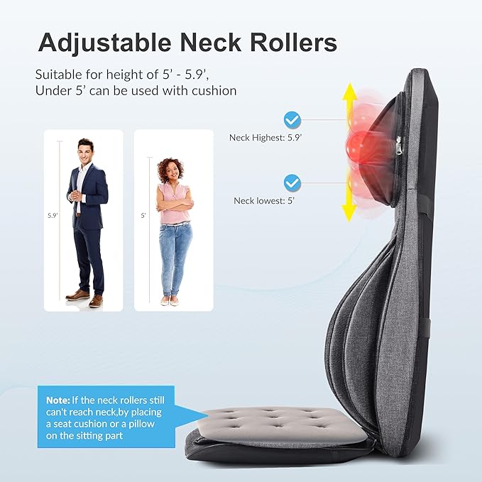COMFIER Neck Back Massager with Heat, Compression 2D/3D Shiatsu Massager Chair Pad, Multiple Settings Massage Seat for Full Body Office Home Use - Bloomnest