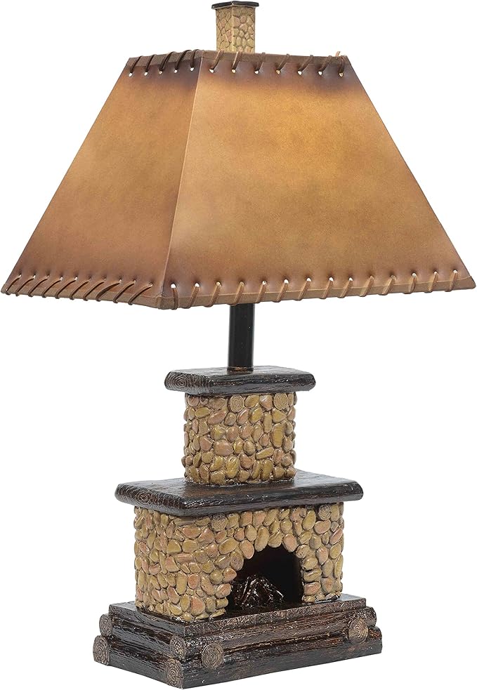 BLACK FOREST DECOR - Stone Fireplace Lamp - Rustic Cabin Lighting for Living Room or Bedroom - 15" W x 7" D x 25" H - Bloomnest