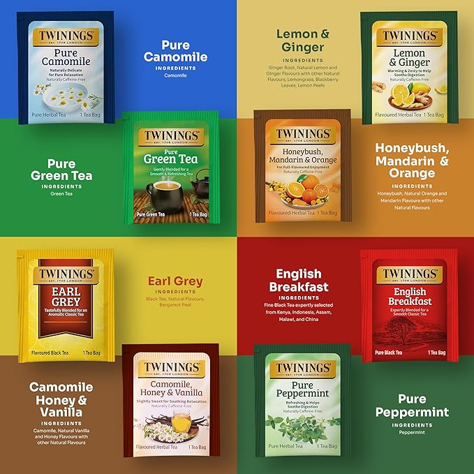 Twinings 48 Tea Bags Herbal Variety Pack – 8 Flavors Individually Wrapped, Mix of Black, Green, and Herbal Teas, Perfect Tea for Any Occasion - Bloomnest