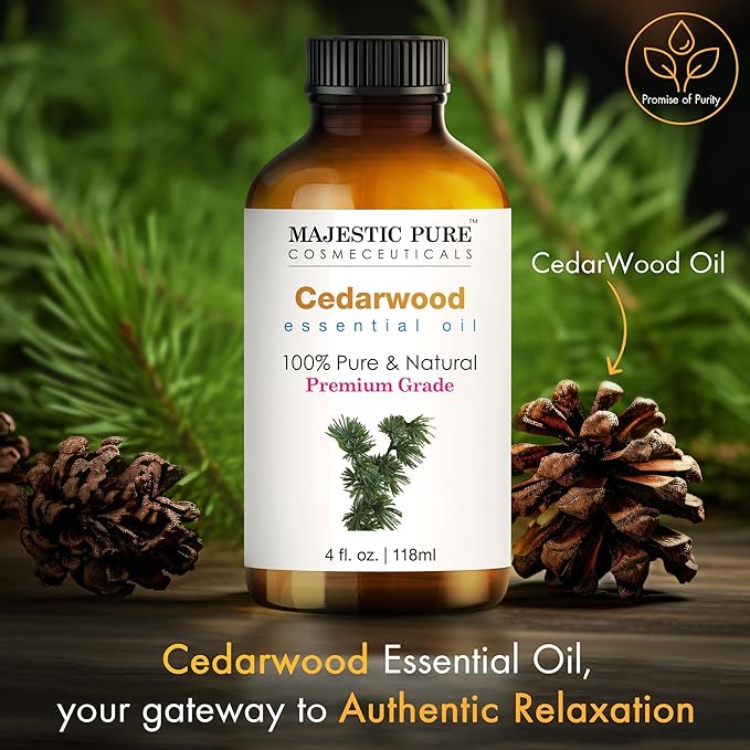 Majestic Pure Cedarwood Essential Oil with Glass Dropper - Huge 4 Fl Oz - 100% Pure and Natural Cedarwood Oil - Premium Grade Essential Oils for Diffuser, Aromatherapy, Soap and Candle Making - Bloomnest