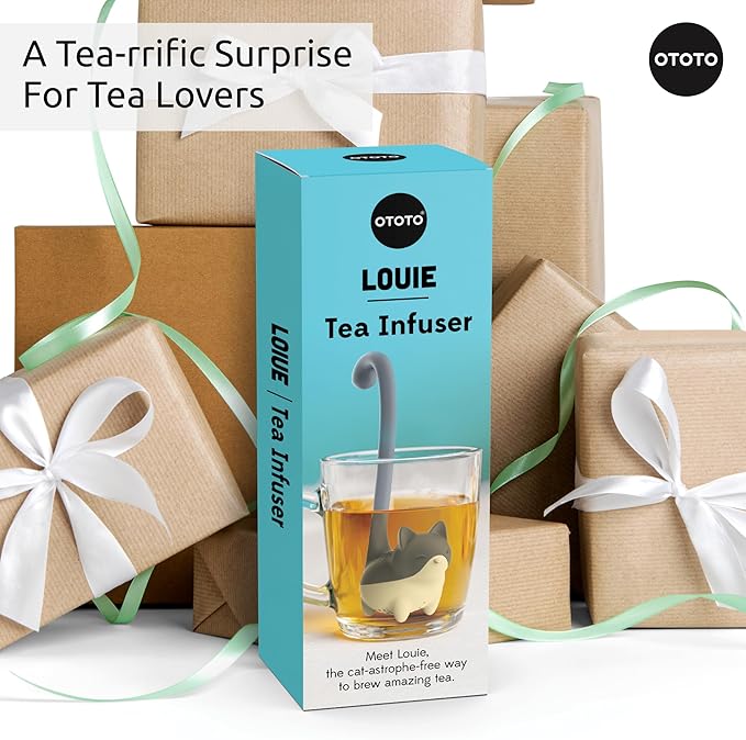 OTOTO Louie Cat Tea Infuser - Cats Loose Leaf Steeper & Diffuser, Tea Strainer Accessories, Cute Gifts for Cat Lovers, White Elephant Gifts, Cute Kitchen Accessories