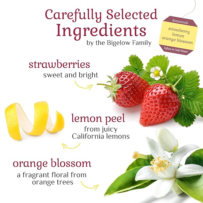 Bigelow Botanicals Cold Water Infusion Strawberry Lemon Orange Blossom Herbal Tea, Caffeine Free Tea with Strawberry, Lemon and Orange Flavor, 18 Count Box (Pack of 6), 108 Total Tea Bags - Bloomnest