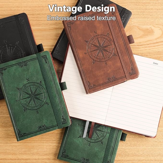 AHGXG Small Lined Pocket Journal Notebook for Men - 256 Numbered Pages College Ruled B6 Mini Journal, Vintage Soft Leather Hardcover, 80gsm Paper, for Women Work Office School, 4.1'' X 5.7''- Black - Bloomnest