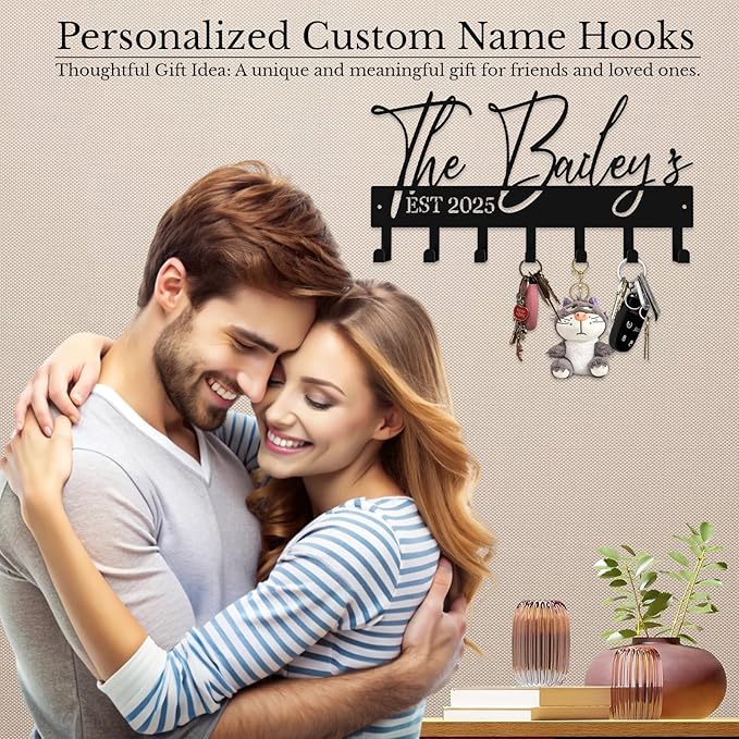 Personalized Metal Key Rack Hooks, Key Holder Wall Mounted Key Hooks, Name Theme Wall Decoration Hooks, Key Hanger Organizer for Living Room, Entryway, Bathroom, Office Decor(Above) - Bloomnest