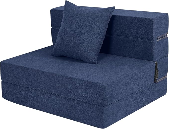 High-Density Memory Foam Folding Sofa Bed with Fluffy Pillow, Twin Size, Navy - Bloomnest