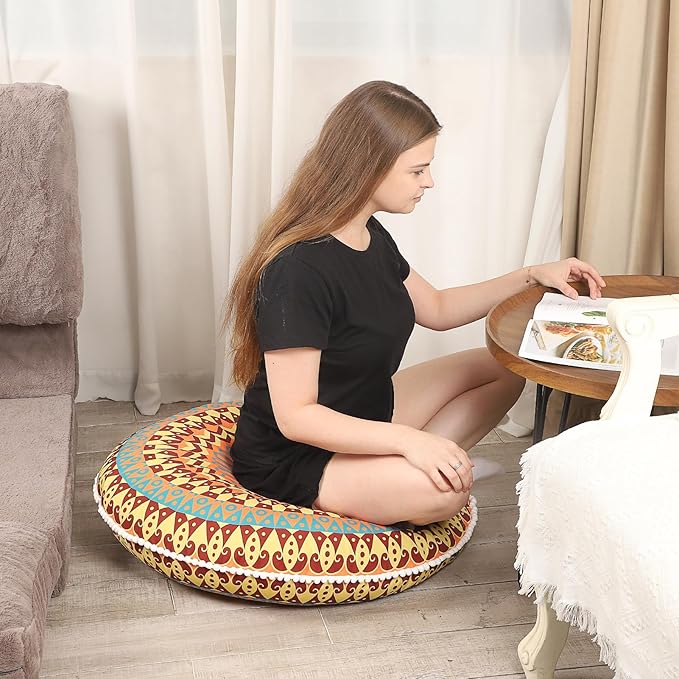 32 inches Meditation Floor Cushion for Adults, 2 Pack Round Large Thick Floor Pillow, Memory Foam Filling, Yellow