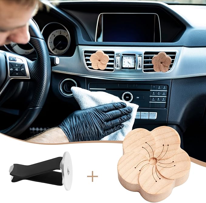 Zubebe Aroma Wood Essential Oil Diffuser 4 Packs Minimalistic Decor Car Air Freshener Flower Diffuser with Aromatherapy Clip for Car Office Bedroom - Bloomnest