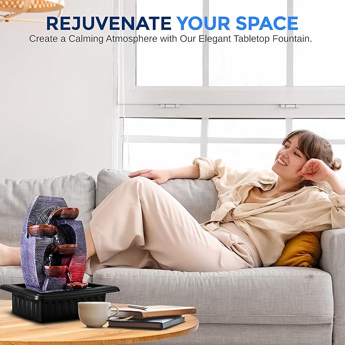 SereneLife Tabletop Water Fountain, Home Decor Soothing Sound Machine with Automatic Pump, Zen Relaxing Decor for Meditation, 15.7" Tall