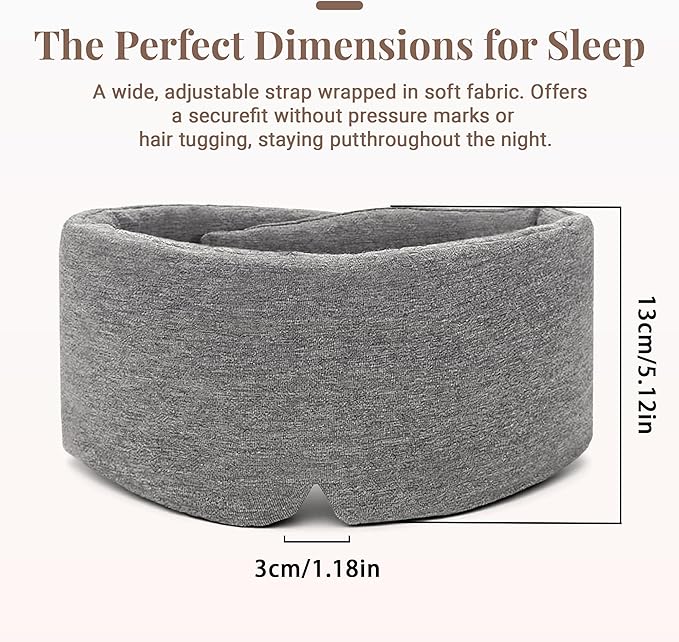 Grey Modal Eye Mask for Sleep, Adjustable Breathable Wrap (70cm), Lightweight Soft Blindfold for Travel and Mediation, Holiday Ready-to-Gift Set for Men and Women from Timeless Artworks