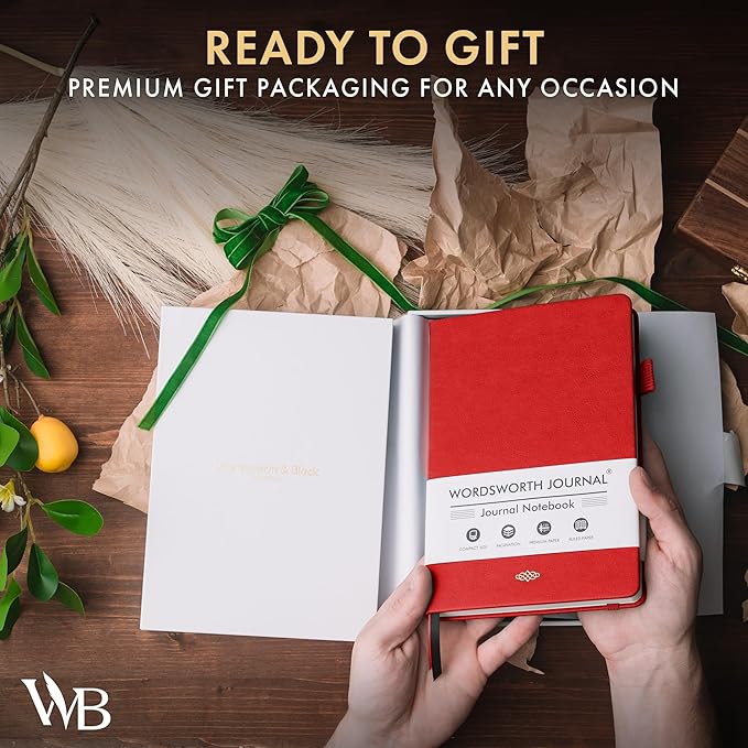 Wordsworth & Black A5 Lined Journal 216 Lined Pages, Hardcover Leather, 120 GSM Paper, Journaling Notebook for Work & Sketching, Journals for Women, Men - Gifts Box Included Red - Bloomnest