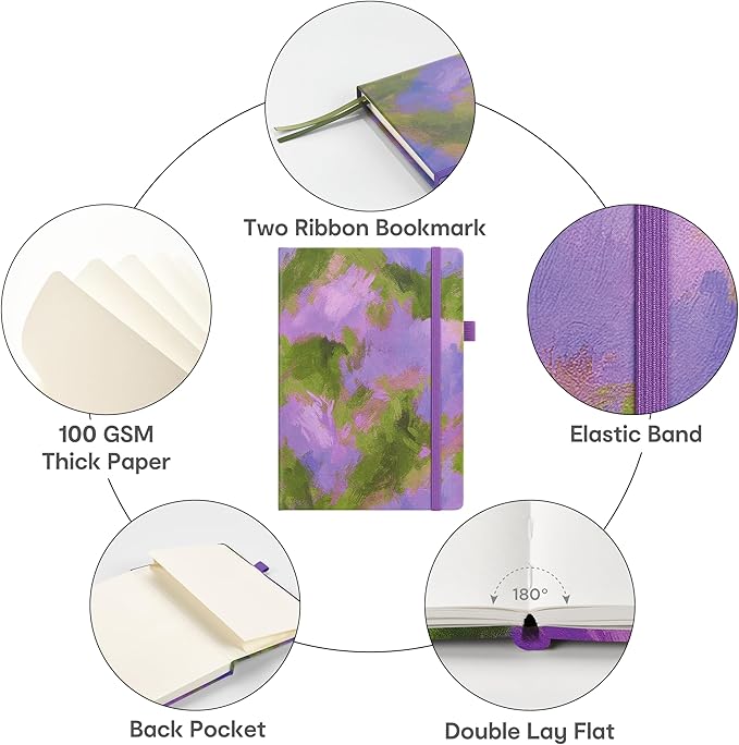 &And Per Se Dotted Journal Notebook, A5 Hardcover Bullet Dotted Journal, 160 Pages 100 gsm Thick Paper, 3 Sheets of Stickers Included - 5.7'' x 8'' (Lavender Grove)