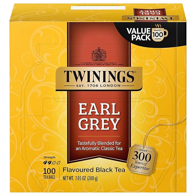 Twinings Earl Grey Black Tea Individually Wrapped Bags, 100 Count (Pack of 1), Flavoured with Citrus & Bergamot, Caffeinated, Enjoy Hot or Iced, 100 Teabags - Bloomnest