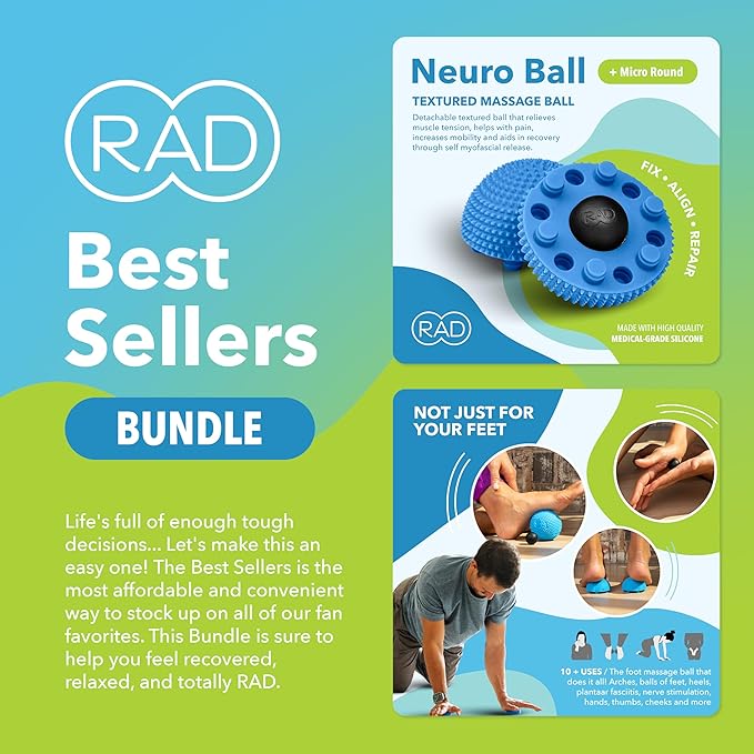 RAD All-in Complete Myofascial Release and Muscle Recovery Set - Includes Exercise Foam Rollers, Multi-Use Yoga Block, Peanut & Massage Balls, Neuro Ball Foot Roller, and Massage Stick - Bloomnest