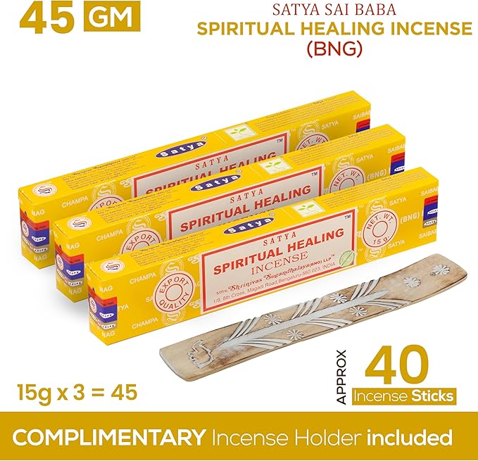 Satya Spiritual Healing Incense Sticks, Satya Bng (Bangalore) Insenses 15gmx3 Pack with Raajsee Incense Holder Bundle, Satya Nagchampa Natural Incense - Bloomnest