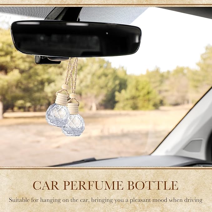 BBTO 50 Pcs Hanging Car Air Freshener Car Diffuser Bottles Empty Glass Perfume Bottle Freshener Diffuser Bottle Pendant for Essential Oil Fragrance Aromatherapy Bottle Ornament(Round Diamond) - Bloomnest