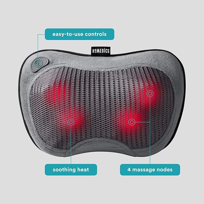 Homedics Cordless Shiatsu All-Body Massage Pillow with Soothing Heat, Reverse Function, Rechargeable Battery, and Integrated Controls –Lightweight - Bloomnest