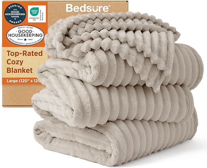 Bedsure GentleSoft Large Fleece Blanket for Bed - Cozy Soft Throw Blankets for Women, Cute Large Throws for Girls, Linen, 120x120 Inches - Bloomnest