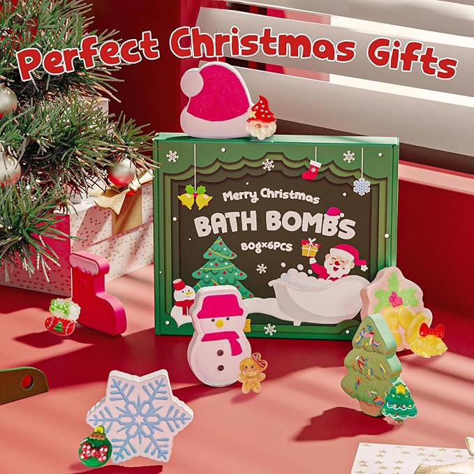 Christmas Bath Bombs Shower Steamers: 6 Pack Handmade Natural Organic Bath Bomb Set for Women Relaxing Bubble Bathbombs Scented Gifts Stocking Stuffers Holiday Birthday for Men Kids Girls Girlfriend - Bloomnest