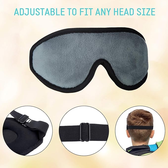 2 Pieces 3D Sleep Mask for Kids Memory Foam Contoured Eye Mask, Travel Sleep Eye Cover with Adjustable Strap, 3D Blindfolds(Gray and Green) - Bloomnest