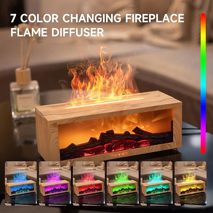 Fireplace Flame Air Diffuser Humidifier,7 Colors Aromatherapy Essential Oil Diffuser,Ultrasonic Aroma Humidifier with Timer for Home,Bedroom,Office,Yoga - Bloomnest