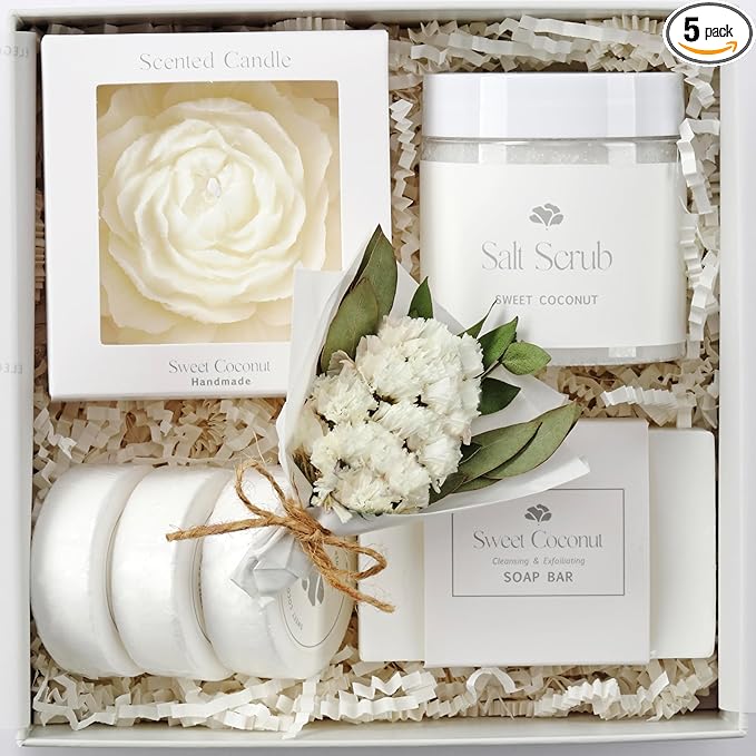 Spa Gift Box for Women – Sweet Coconut Candle Set, Ready to Gift Bath & Body Birthday Basket for Women, Small Handmade Vegan Luxury Self Care Box - Bloomnest