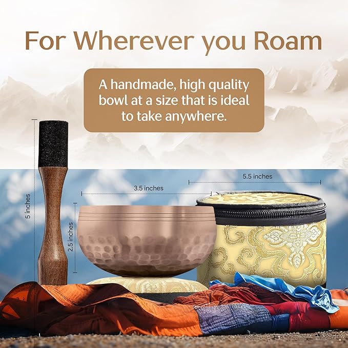 Tibetan Singing Bowl Set with Case – Authentic Plain Design – Meditation Bowl & Sound Bowl with Cushion, Mallet & Guide – Ancient Himalayan Meditation Tools – Vibrational Healing Instruments