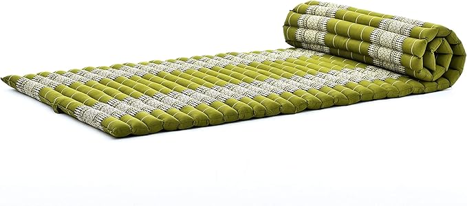 Leewadee - Foldable Floor Mattress - Japanese Roll Up Futon -Trifold Tatami Mat- Guest Floor Bed - Camping Mattress - Thai Massage Mat, Kapok Filled, 75 x 28 inches, Green - Bloomnest